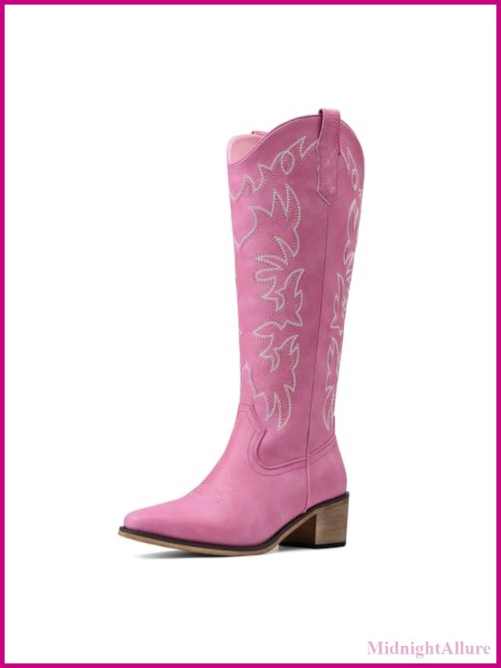 Knee High Cowboy Boots Pointed Toe Block Heel Pull On Western Cowgirl